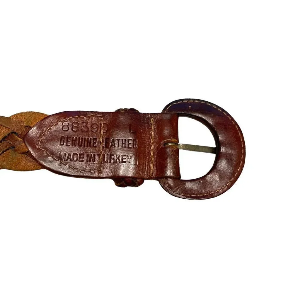 Leather Braided Woven Belt Made In Turkey Brown L